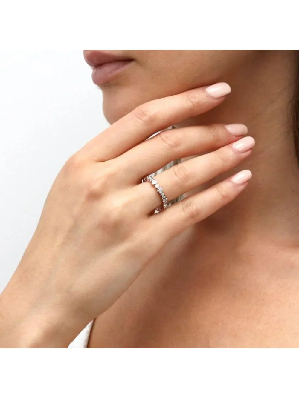 Elegant Sterling Silver CZ Bubble Wedding Ring - Bezel Set Eternity Band